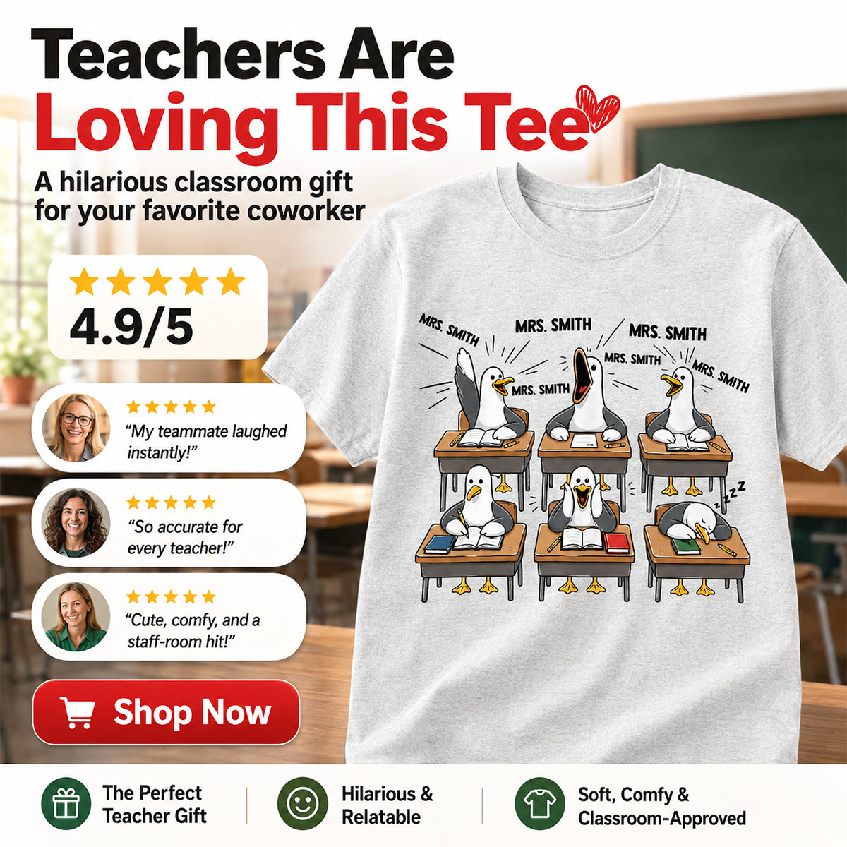 Funny Seagull Teacher - Personalized Shirt - Back To School Gift
