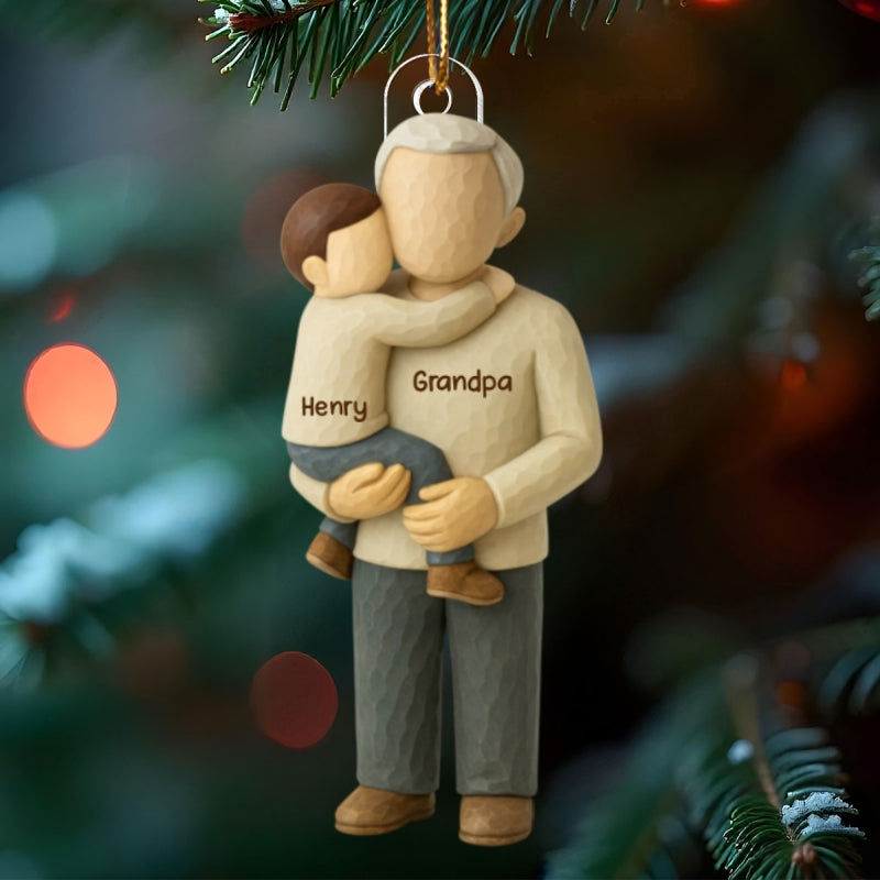 Grandpa Hugging Grandkid - Personalized Acrylic Ornament - Heartwarming Christmas Gift for Grandpa