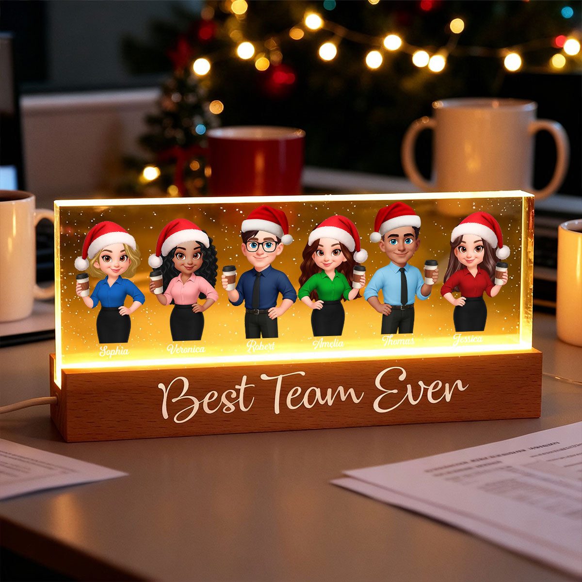 Best Team Ever - Personalized Acrylic Block Plaque LED Night Light - Gift For Colleagues, Coworkers, Boss