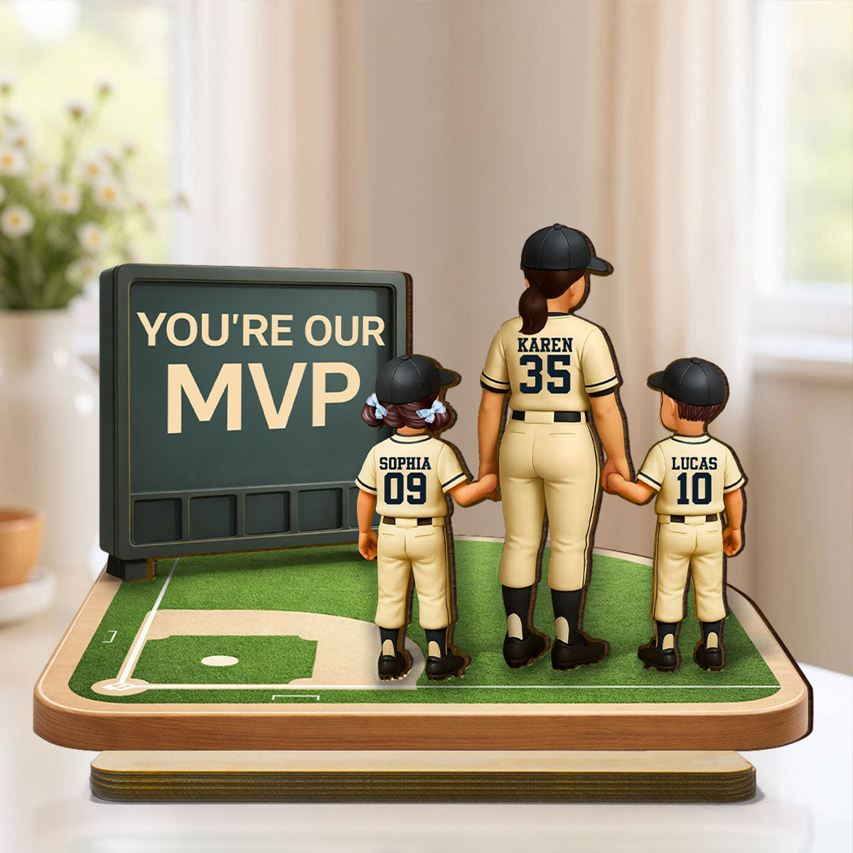 Our MVP Baseball Mom - Personalized 2-Layered Wooden Plaque - Sentimental Keepsake, Mother's Day Gift for Mom, Wife
