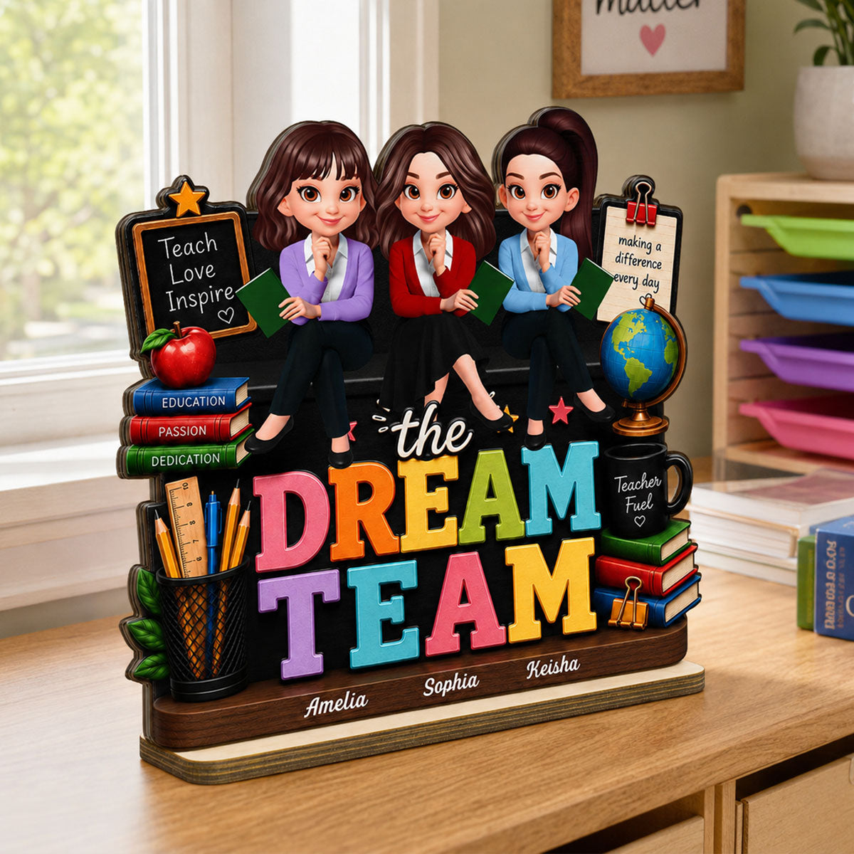 Beautiful Teacher Dream Team - Personalized 2-Layered Wooden Plaque - Back To School Gift For Teacher, Classroom Decor