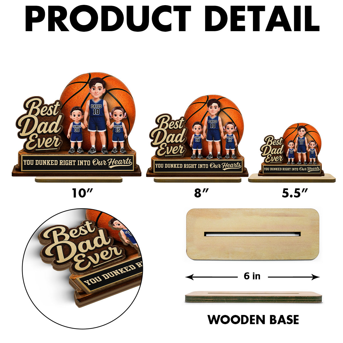 You Dunked Right Into Our Heart - Personalized 2-Layered Wooden Plaque -  Gift For Basketball Dad