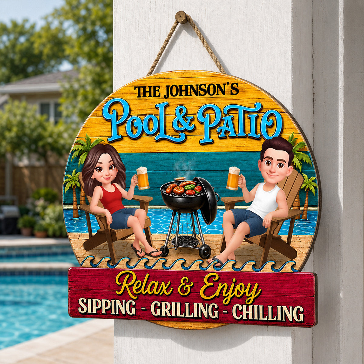 Couple Pool & Patio - Personalized Wooden Sign - Summer Decor Gift for Her, for Him