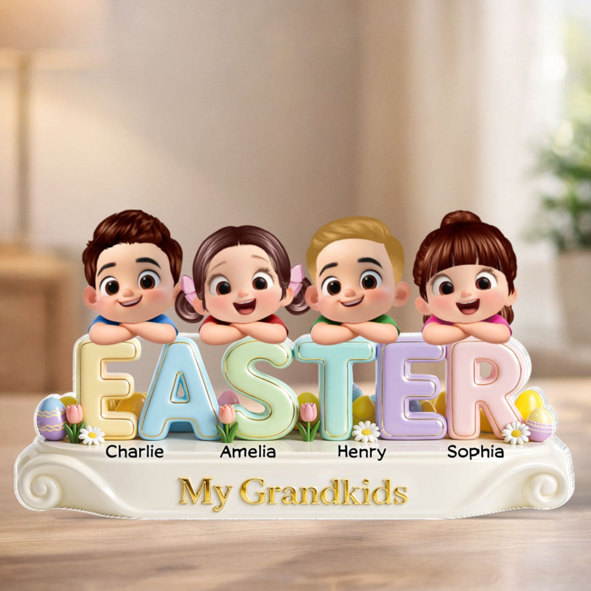 Our Grandkids Easter - Personalized Acrylic Block Plaque - Easter Decor for Grandma, Grandparents