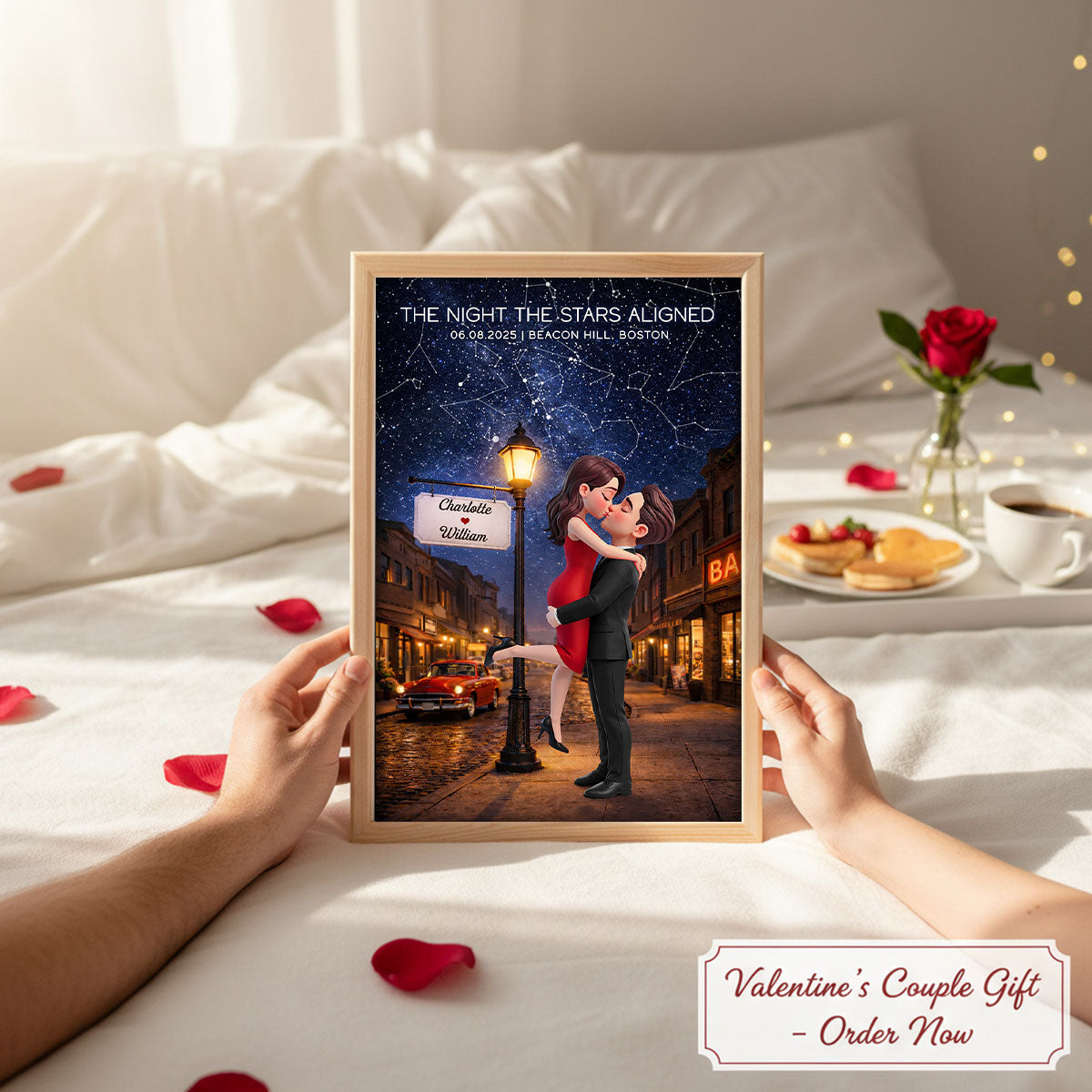 Eternal Love Couple Hugging Kissing Custom Star Map Anniversary Date - Personalized Poster - Valentine's Day Gift For Couple