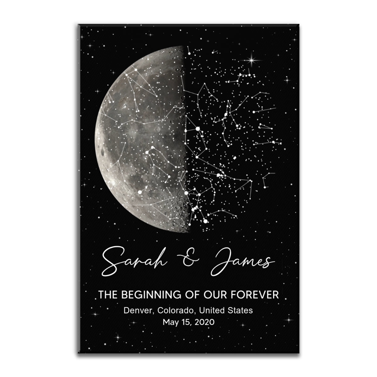 The Night It All Began Custom Moon Phase & Star Map - Personalized Canvas - Gift For Couple
