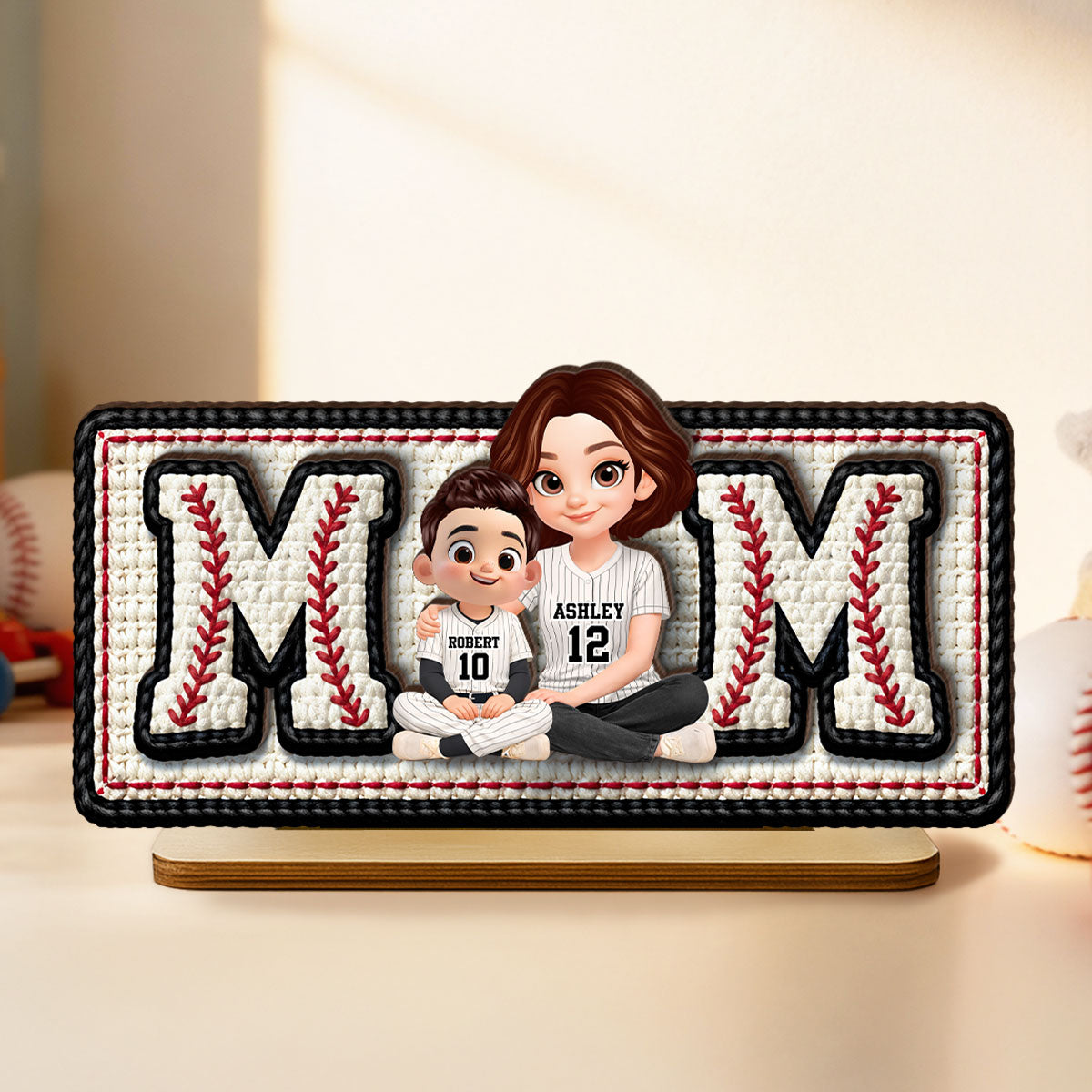 Baseball Mom And Daughter Son - Personalized 2-Layered Wooden Plaque - Heartfelt Gift For Baseball Mom, Grandma