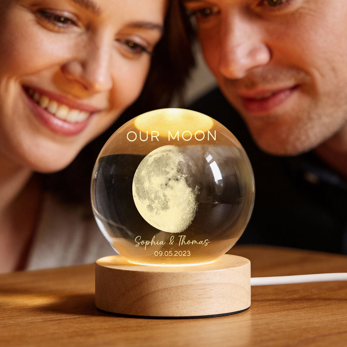 Our Moon Special Day Custom Moon Phase - Personalized Crystal Ball LED Night Light - Valentine's Day Gift For Couple