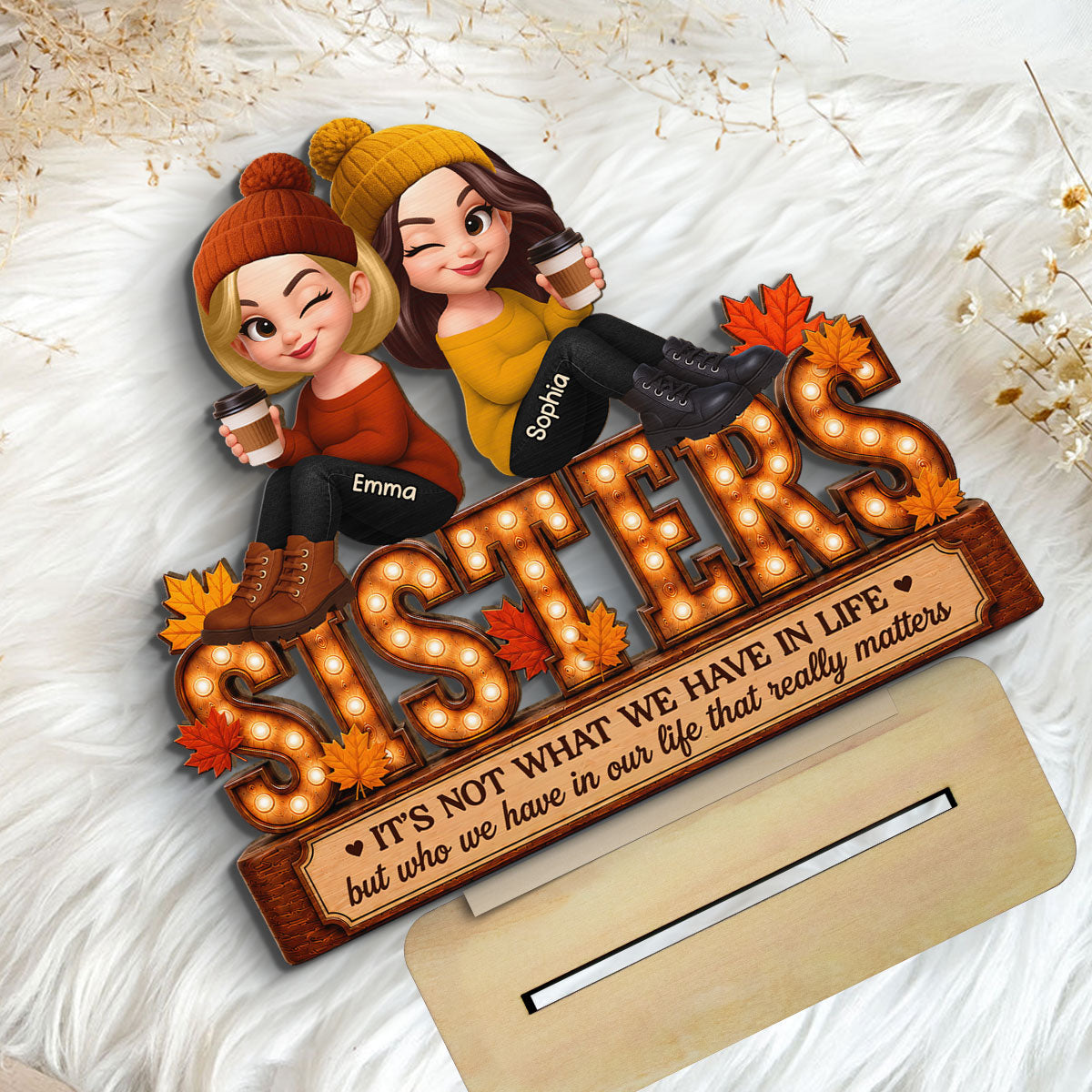 Fall Season Besties Sister Marquee 2D Flat - Personalized Wooden Plaque