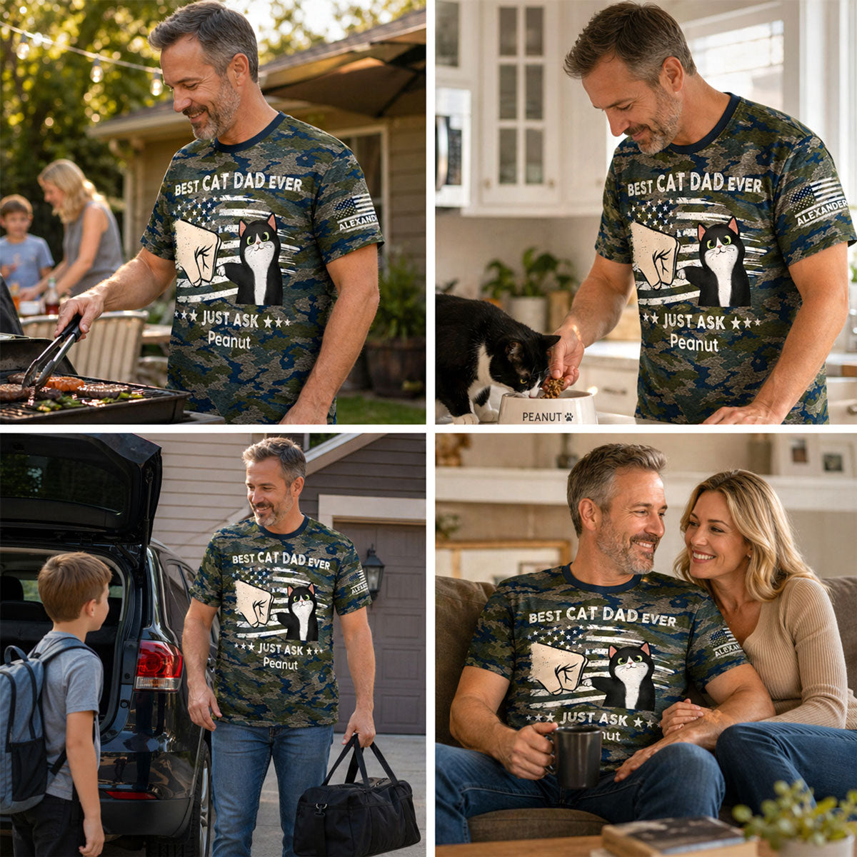 Best Cat Dad Ever Camo Pattern - Personalized Shirt - Father's Day Gift For Cat Dad
