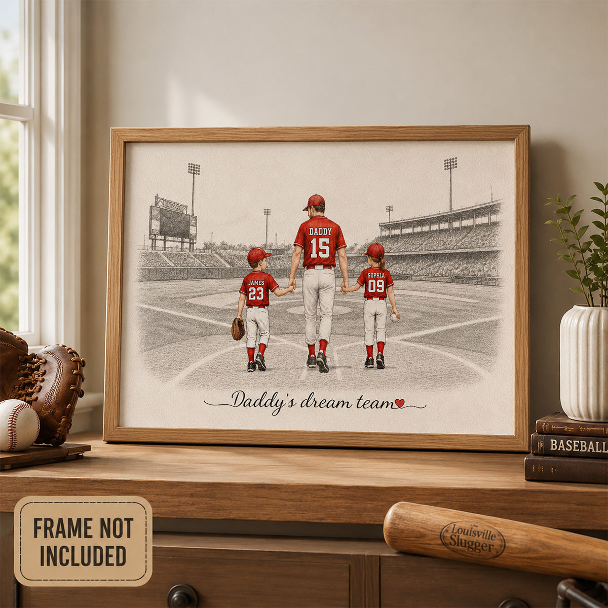 Vintage Baseball Dad And Kids Walking - Personalized Poster - Father's Day gift for Dad, Husband