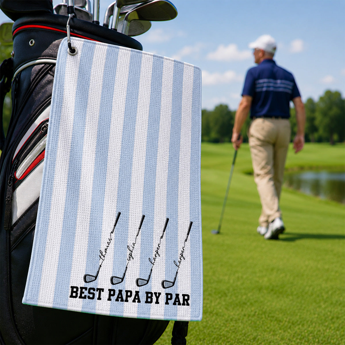 Best Dad Grandpa By Par Custom Kid Name - Personalized Golf Towel - Father's Day Gift For Golfers, Dad, Husband