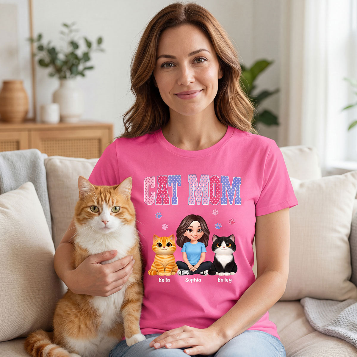 Trending 2026 Polka Dot Pattern Spring Summer Vibe Cat Mom - Personalized Shirt - Mother's Day Gift For Cat Mom