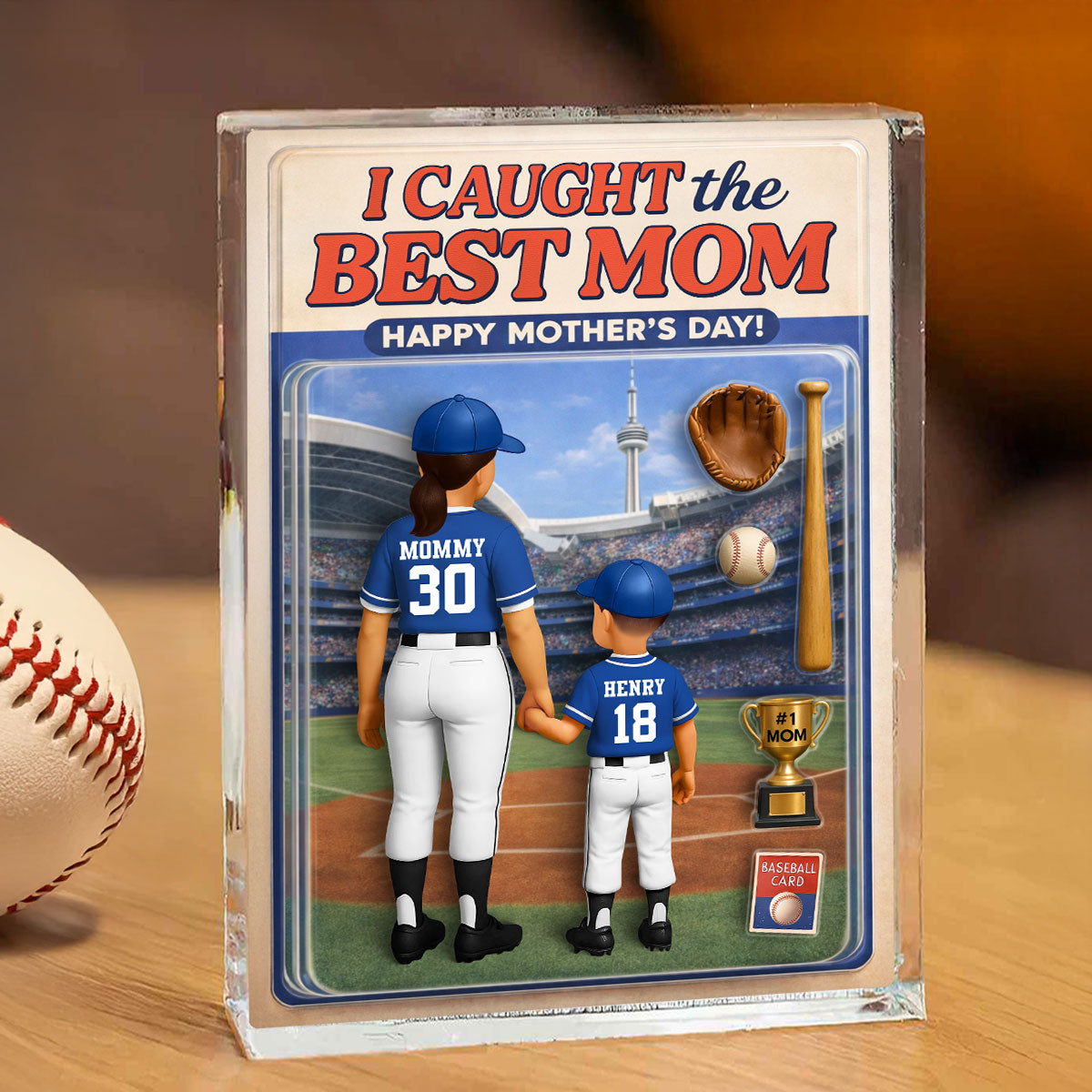 We Caught The Best Mom Action Figure - Personalized Acrylic Block Plaque - Gift For Baseball Mom, Gift For Wife