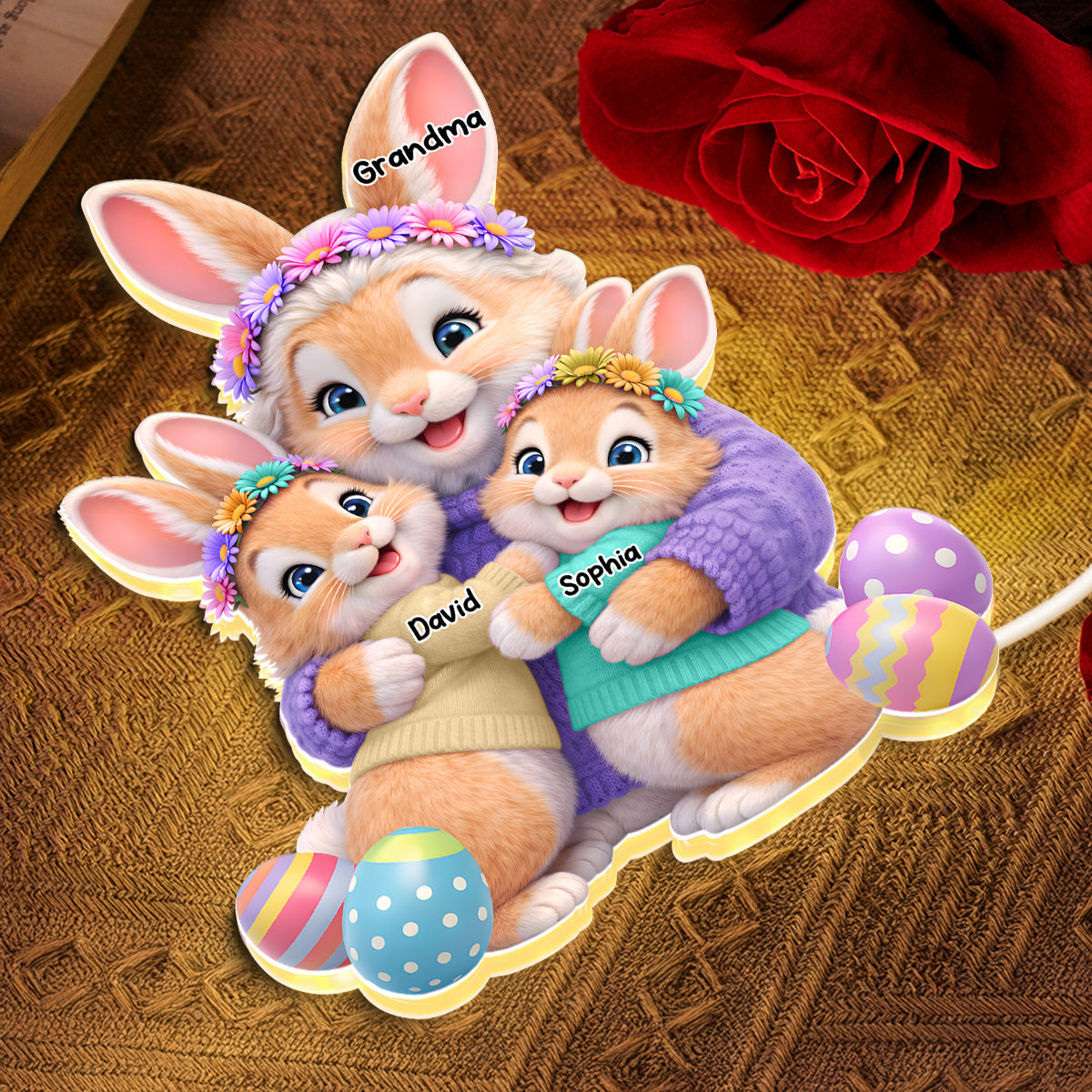 Bunny Easter Grandma with Grandkids' Names - Personalized Light Box - Easter Decor for Grandma