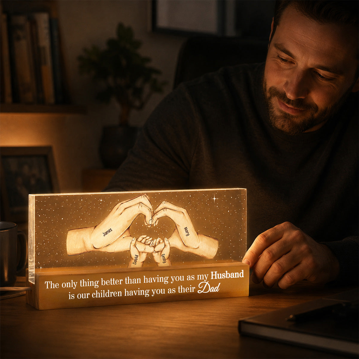Our Children Having You As Their Dad Family Hands - Personalized Acrylic Block LED Night Light - Father's Day Gift For Husband