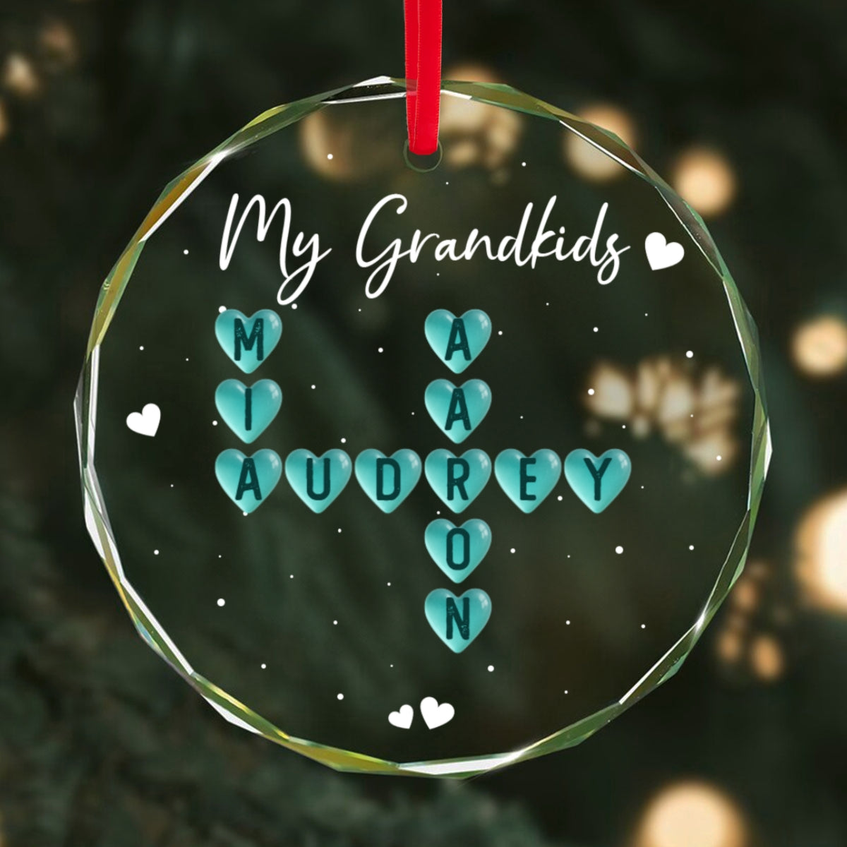 My Grandkids Sea Glass 3D Inflated Effect Crossword Puzzle Art - Personalized Glass Ornament - Christmas Decor For Grandma, Grandparents