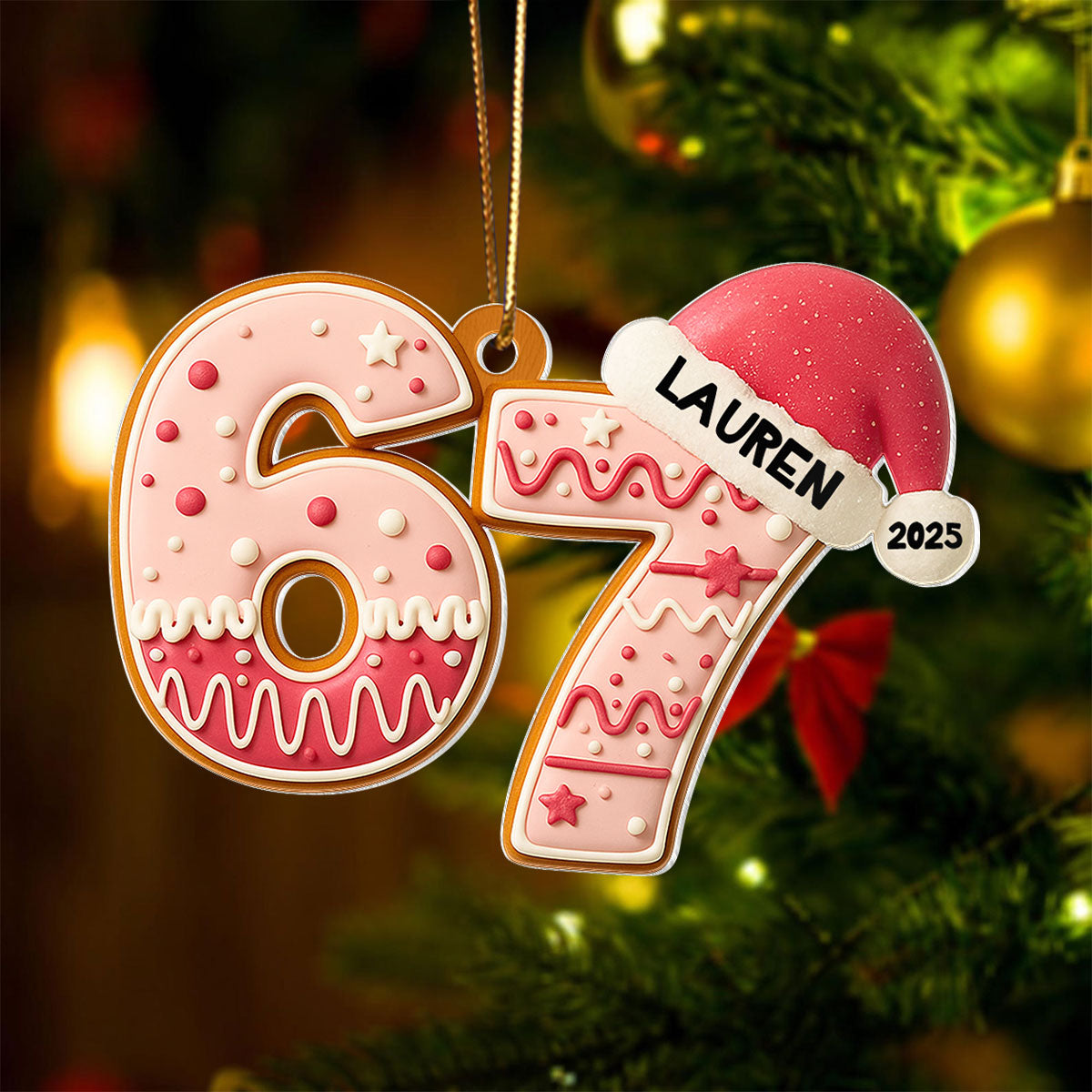 Custom Six Seven Cake Pattern - Personalized Acrylic Ornament - Teen Slang Funny Tree Decor, Funny Teen Grandkid Gift