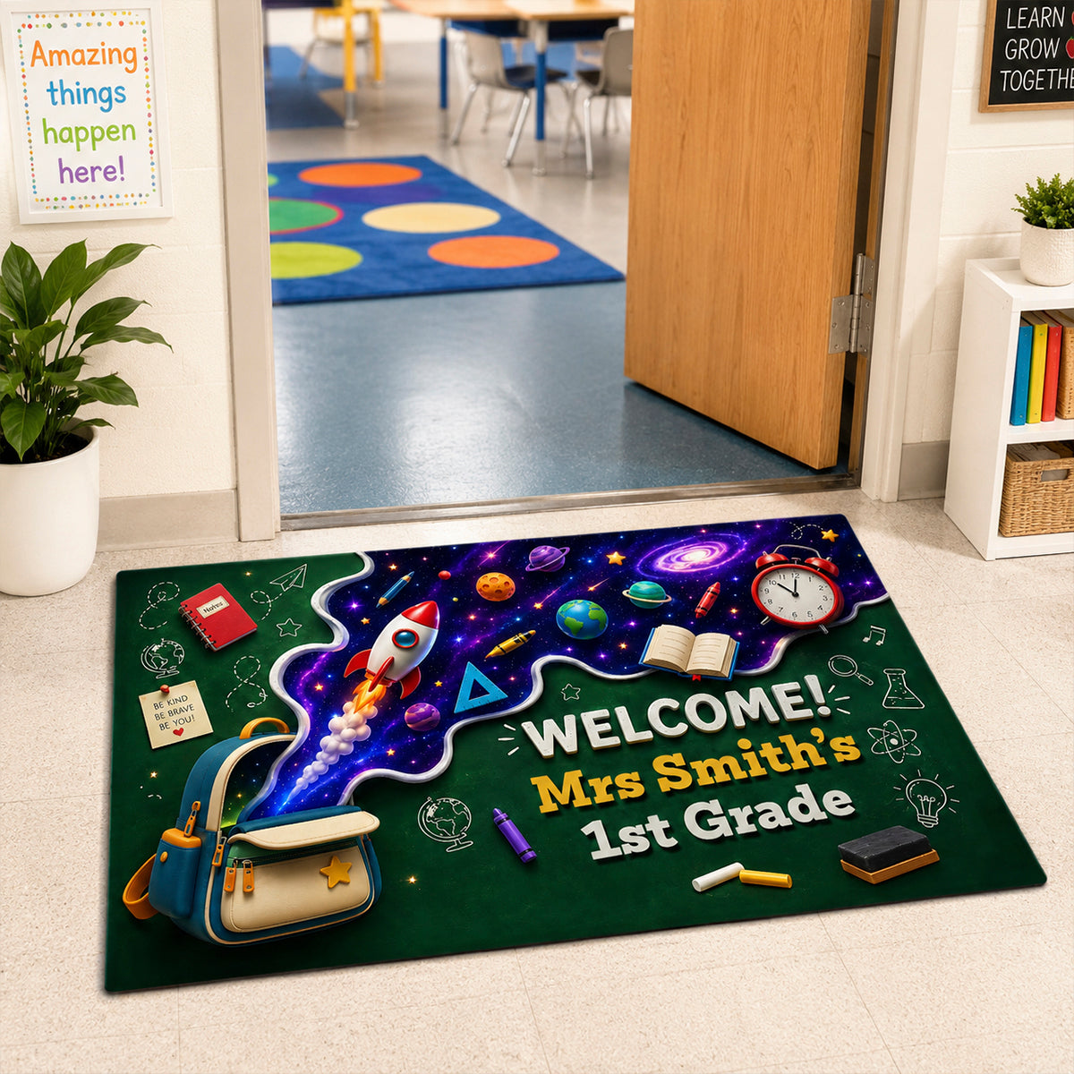 Out Of This World Adventure Welcome To Classroom - Personalized Doormat - Back To School Gift For Teacher, Classroom Decor