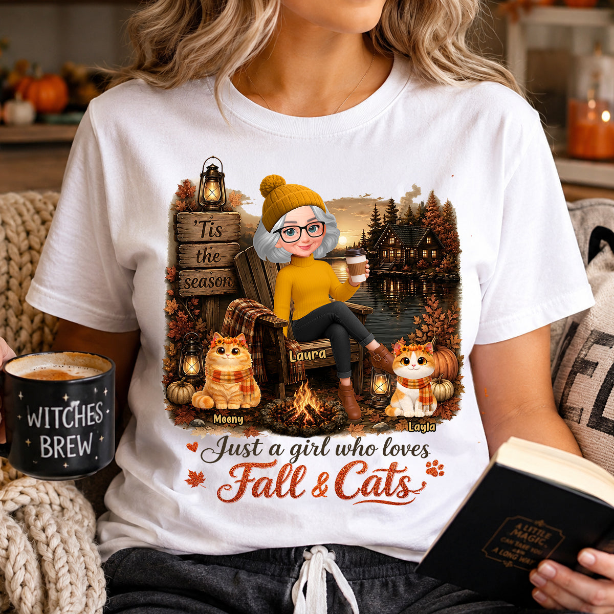 Just a Girl Who Loves Fall & Cats - Personalized Shirt - Cozy Fall Tee for Cat Moms