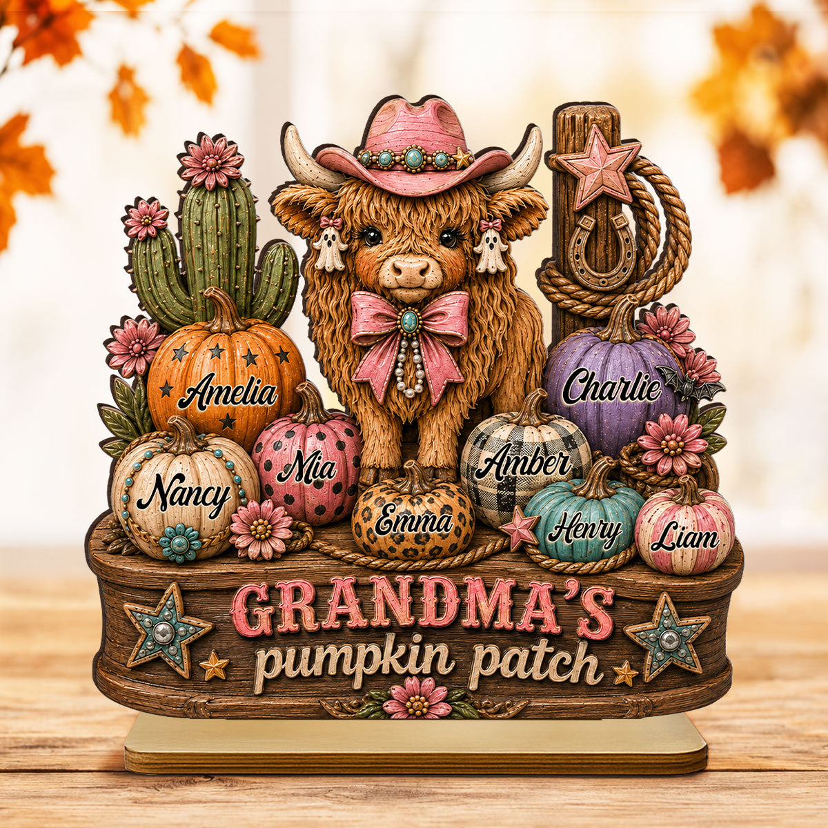 Grandma's Pumpkin Patch Western Vibe - Personalized 2-Layered Wooden Plaque - Cozy Fall Decor for Grandma