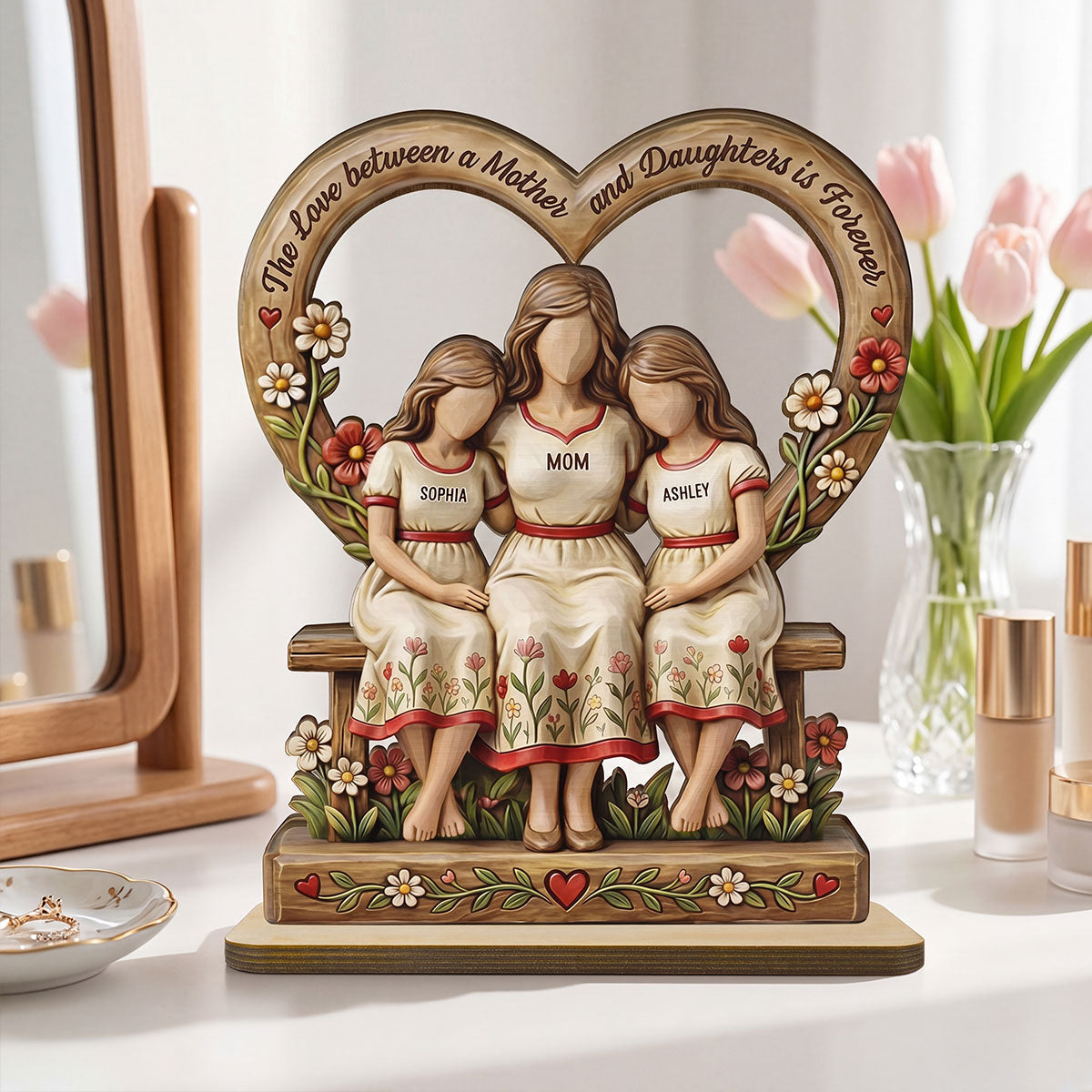 Rooted in Love Mother Daughters - Personalized 2-Layered Wooden Plaque - Gift For Mom