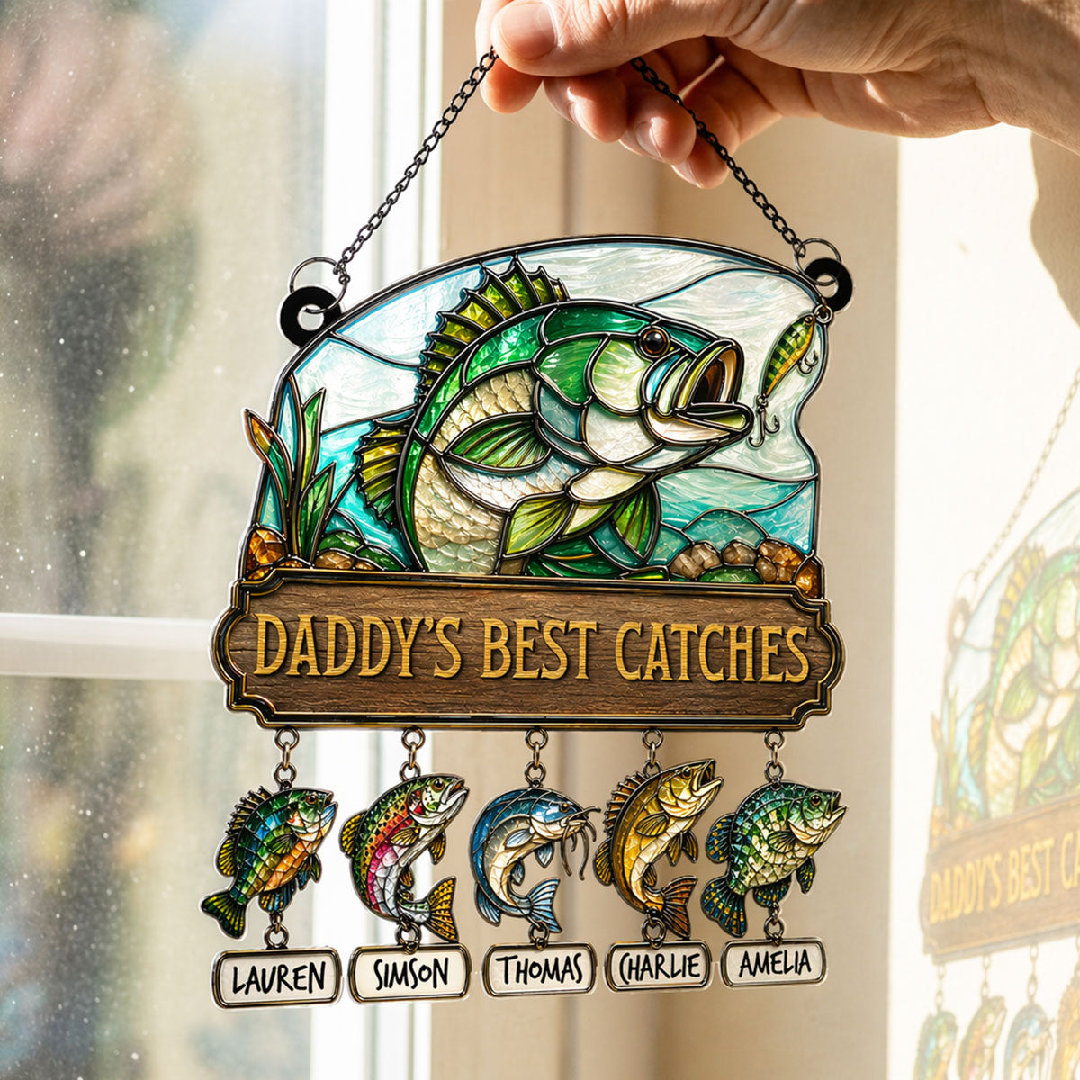 Daddy's Best Catches Fishing - Personalized Suncatcher - Heartfelt Gift For Fishing Dad, Gift For Husband