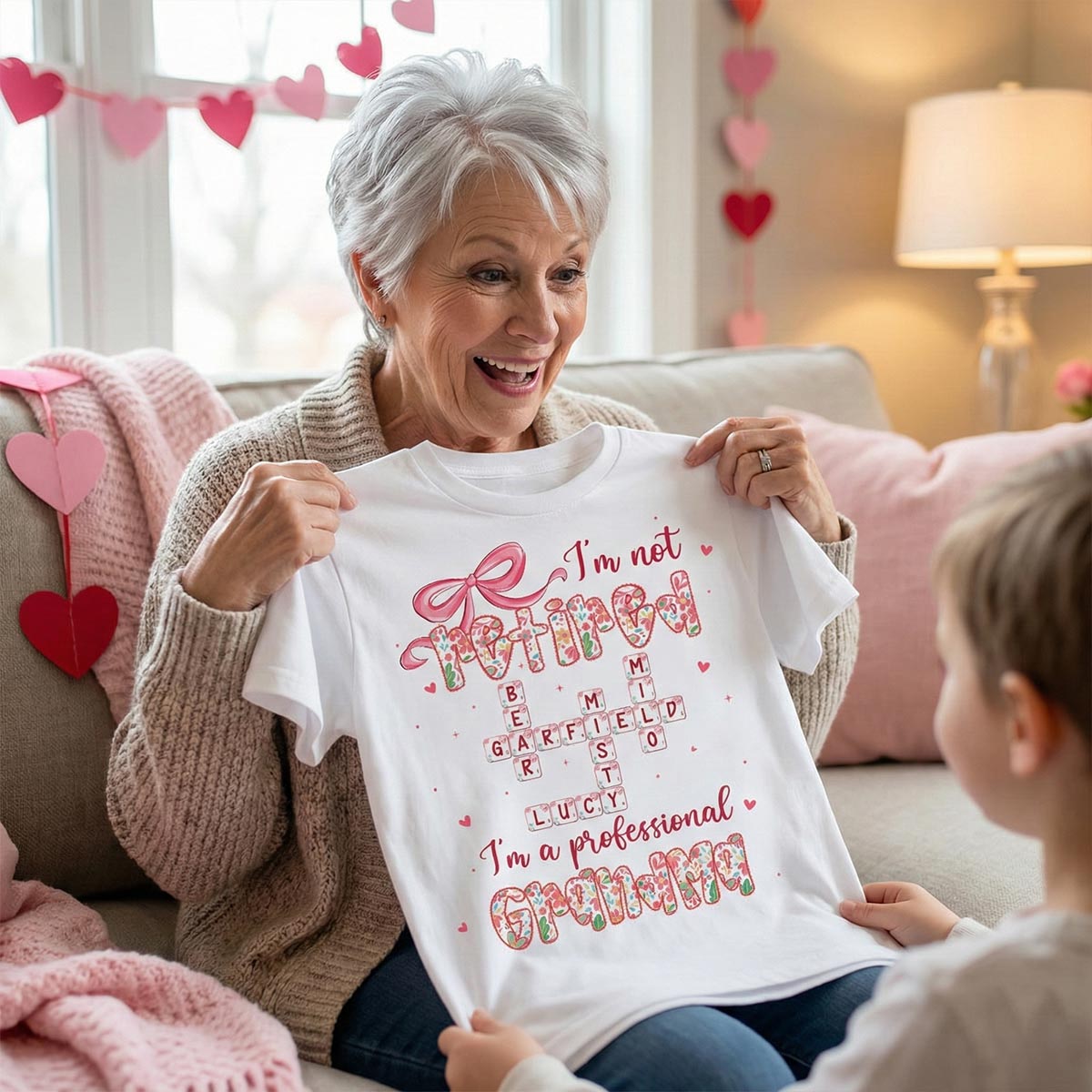 Coquette Not Retired Professional Grandma Crossword Art - Personalized Shirt - Gift For Grandma, Funny Shirt For Grandma