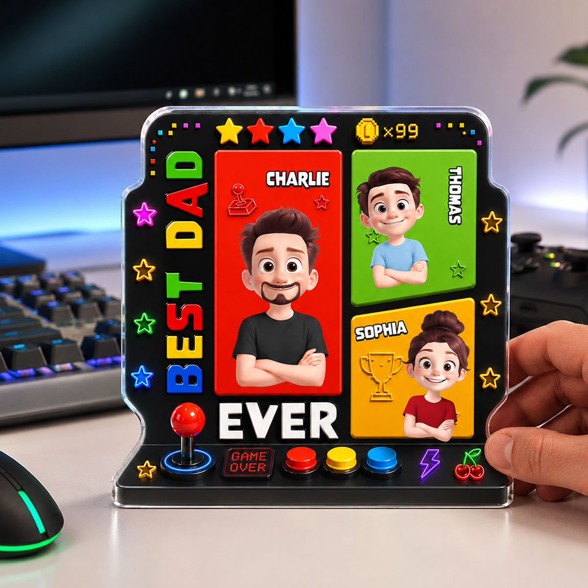Best Dad Ever Gaming Dad - Personalized Acrylic Block Plaque - Heartfelt Gift For Dad, Husband