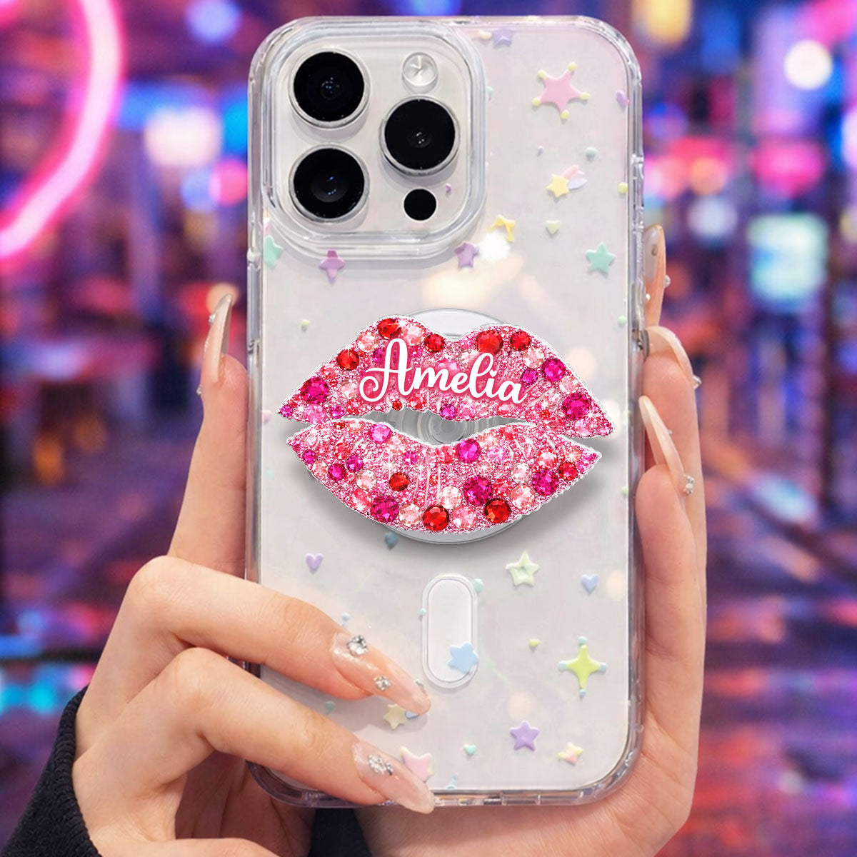 3D Effect Kiss Valentine - Personalized Acrylic Magnetic Phone Grip - Anniversary, Valentine's Day Gift, Gift For Her