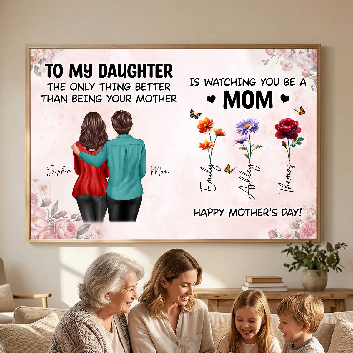 From Mom To Daughter Watching You Be A Mom Grandkids Birth Flowers - Personalized Poster - Mother's Day Gift For Daughter