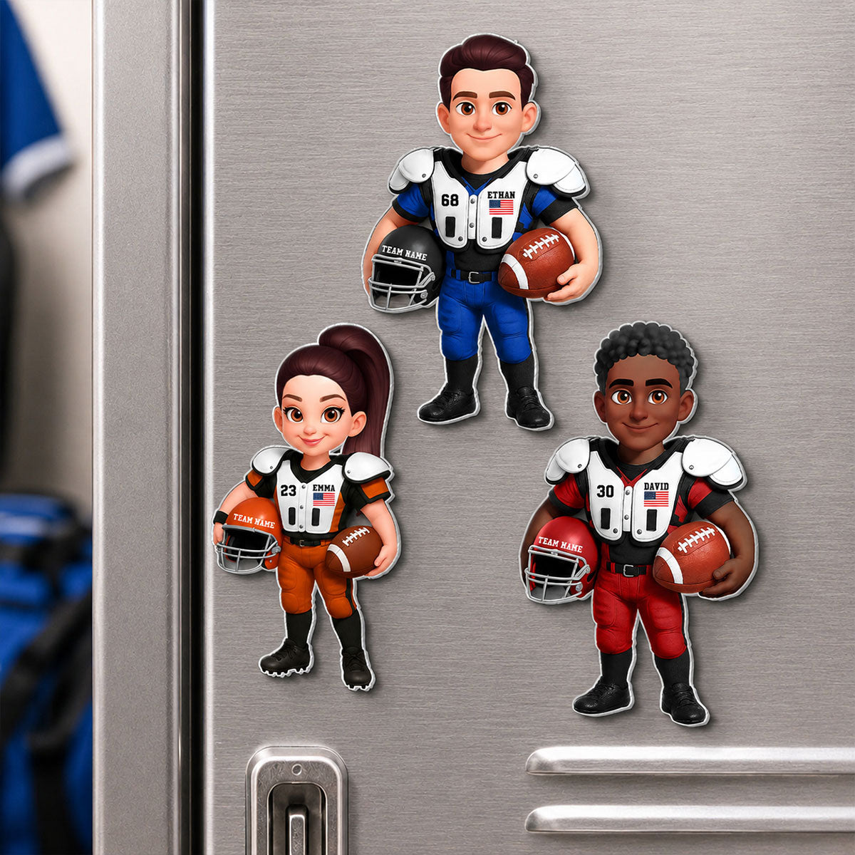 American Football Players Boy & Girl - Personalized Acrylic Locker Magnet - Back To School Gift For Daughters, Sons, Grandkids, Teenagers, Teen Girl, Teen Boy