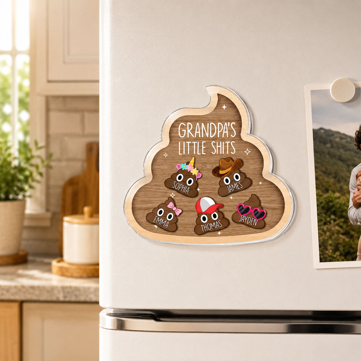 Grandpa's Little Turds - Personalized Acrylic Fridge Magnet - Funny Father's Day Gift For Grandpa