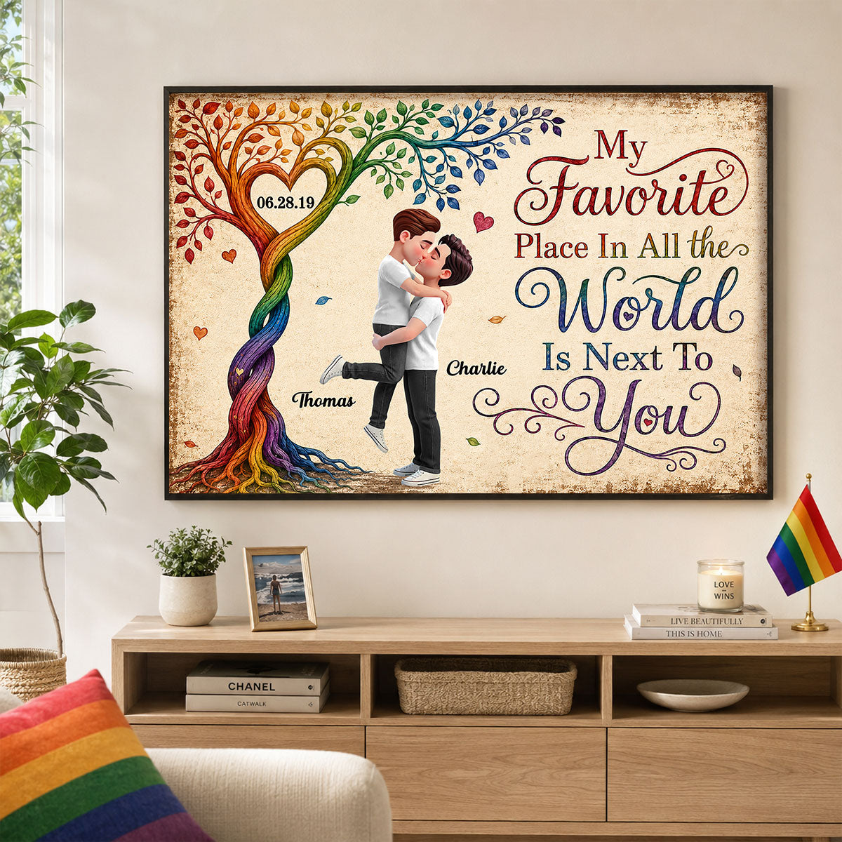 My Favorite Place is Next to You LGBTQ+ Couple - Personalized Poster - Heartfelt Anniversary Gift for Her, for Him, Pride Month Decor