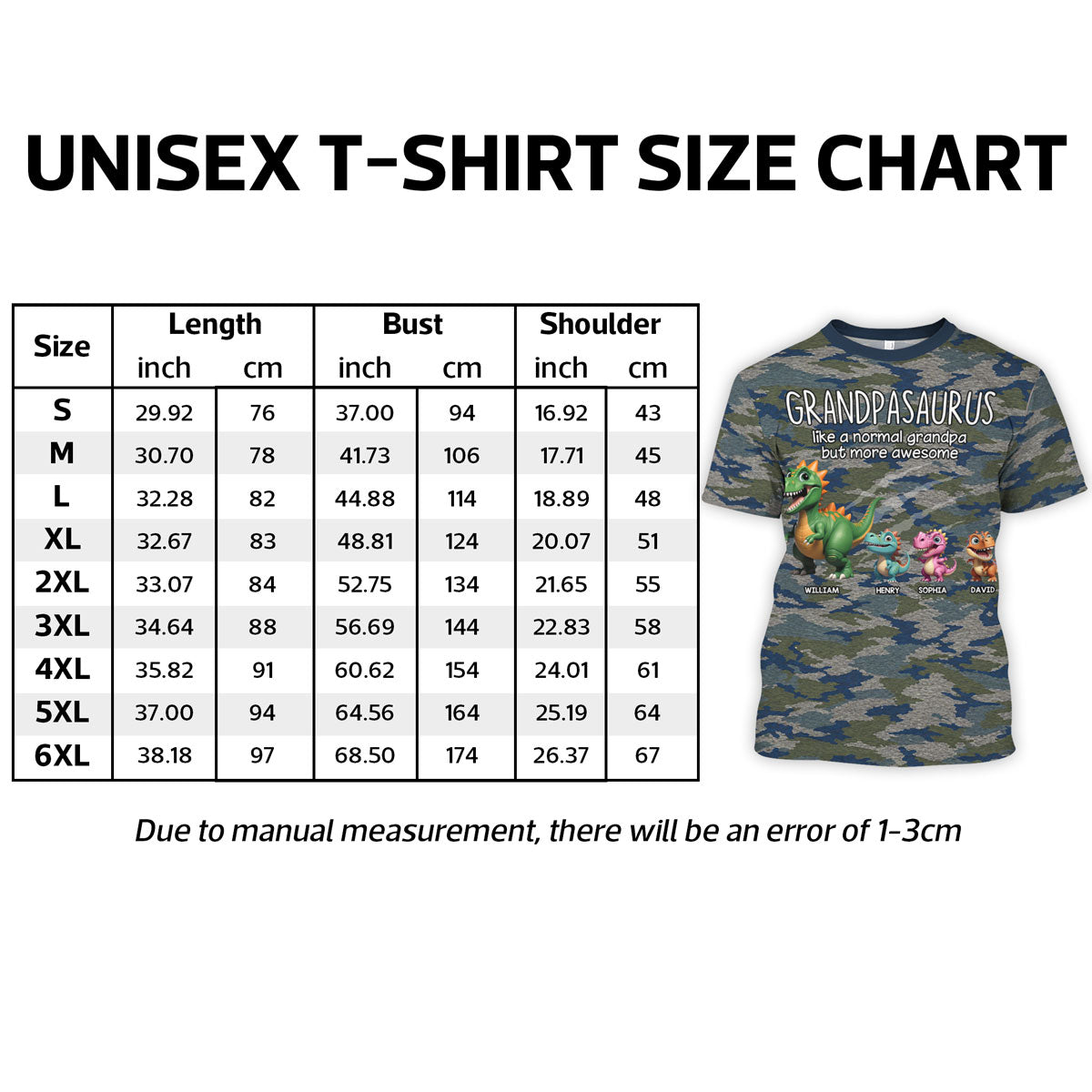 Grandpasaurus Dinosaurs Camo Pattern - Personalized Shirt - Father's Day Gift For Husband, Dad, Grandpa