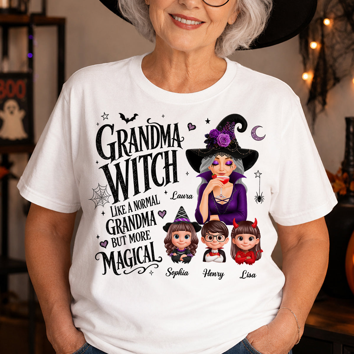 Grandma Witch More Magical - Personalized Shirt - Trendy Halloween Tee for Grandma