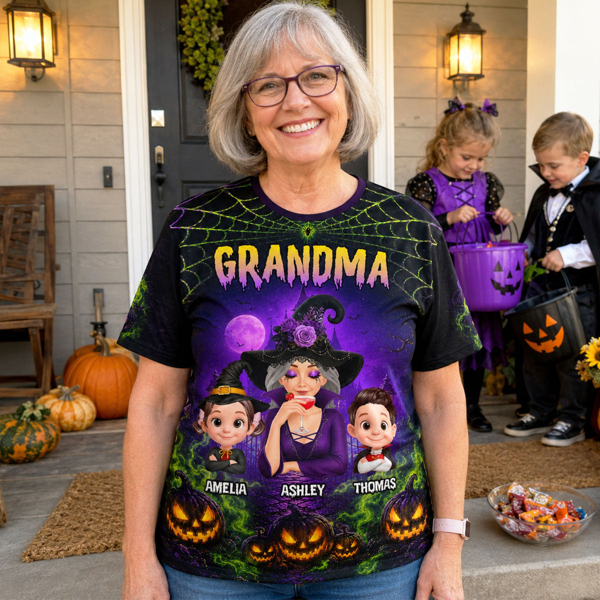 Spooky Grandma Grandkids - Personalized Shirt - Halloween Gift For Grandma