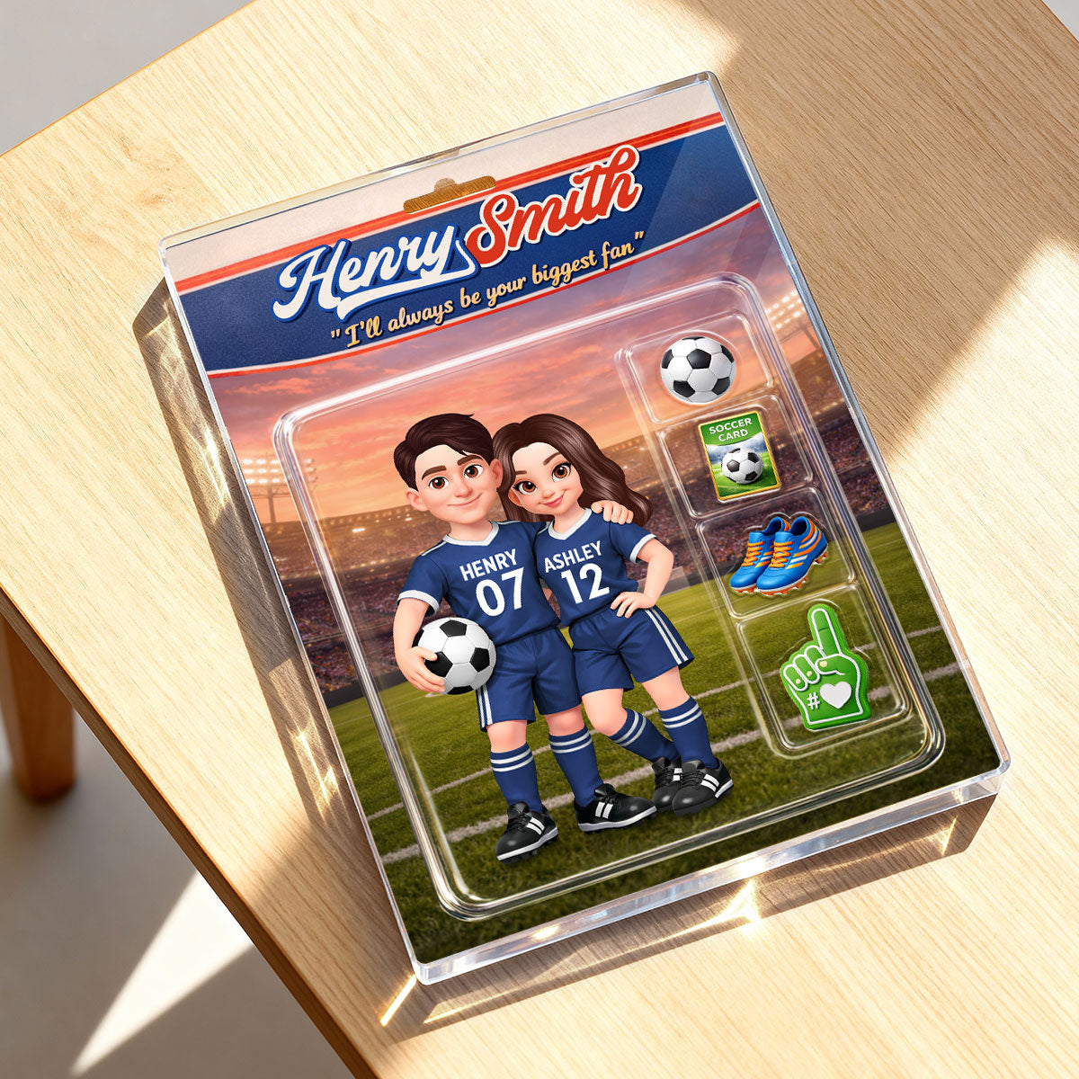 Soccer Couple I'll Always Be Your Biggest Fan Custom Action Figure - Personalized Acrylic Block Plaque - Sentimental Gift for Him, for Her