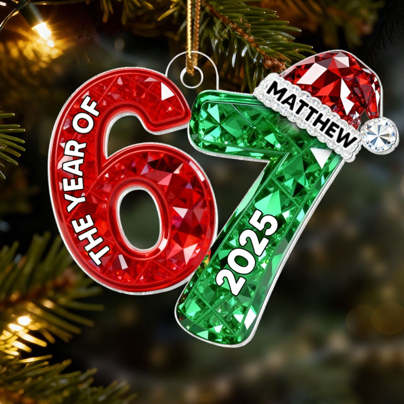 3D Effect Flat 67 Six Seven 2025 Slang Christmas - Personalized Acrylic Ornament - Funny Christmas Gift For Teen, Grandkid, Gen Alpha