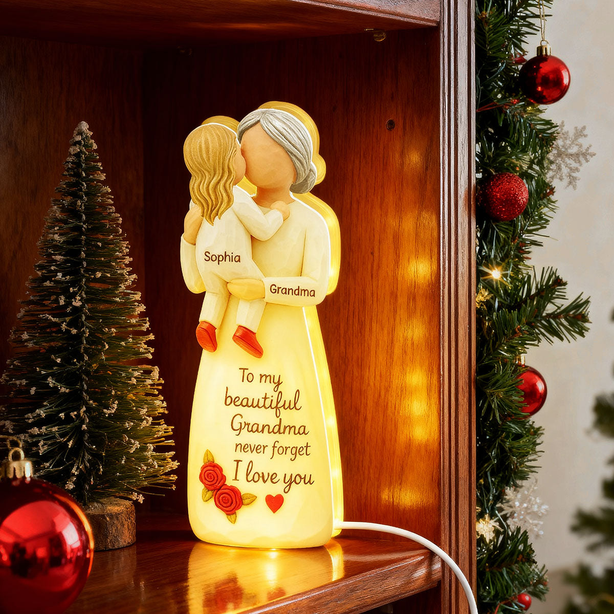 Grandma Hugging Grandkid 3D Effect - Personalized Light Box