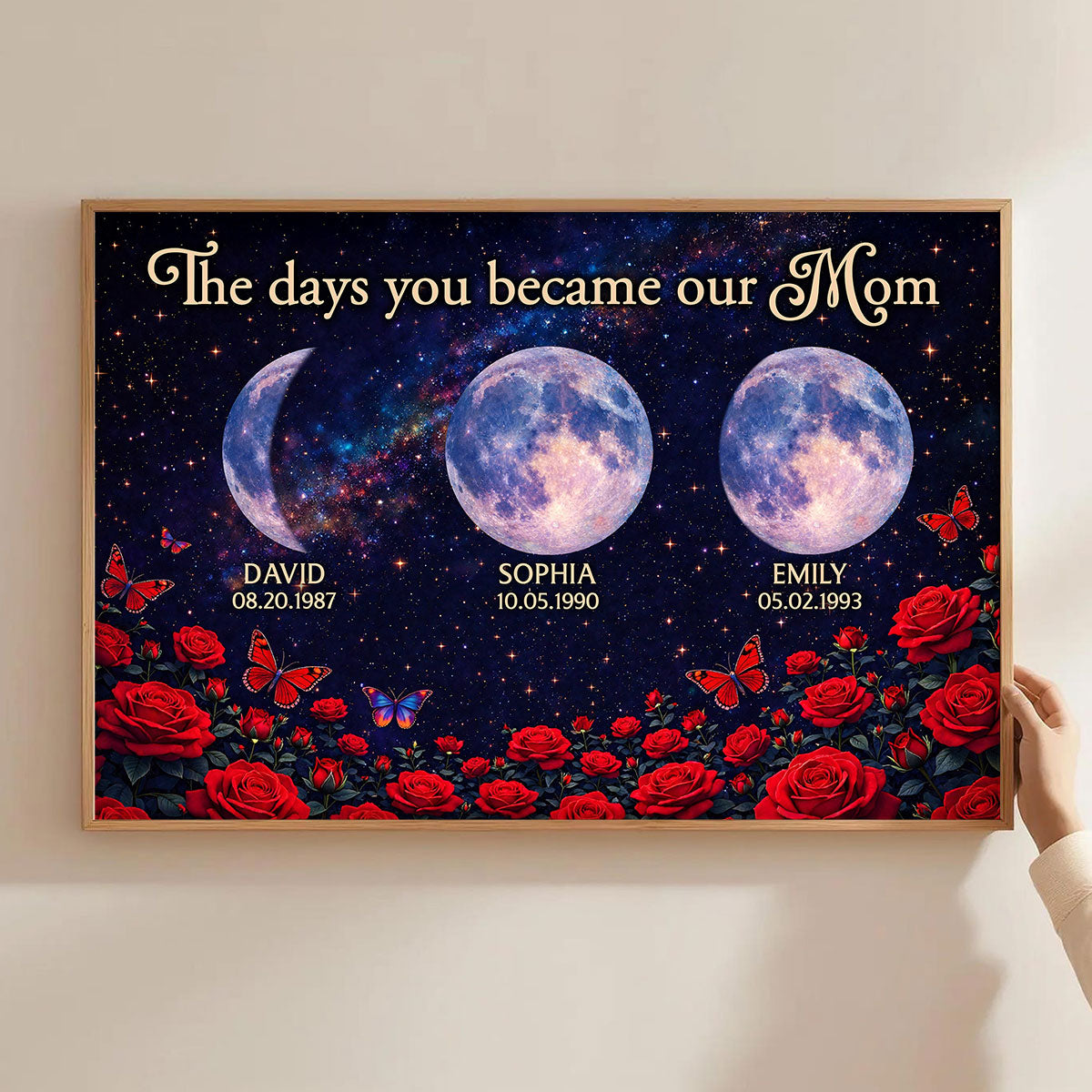 Roses The Day You Became Mom Grandma Custom Birth Moon Phase - Personalized Poster - Mother's Day Gift For Mom, Grandma