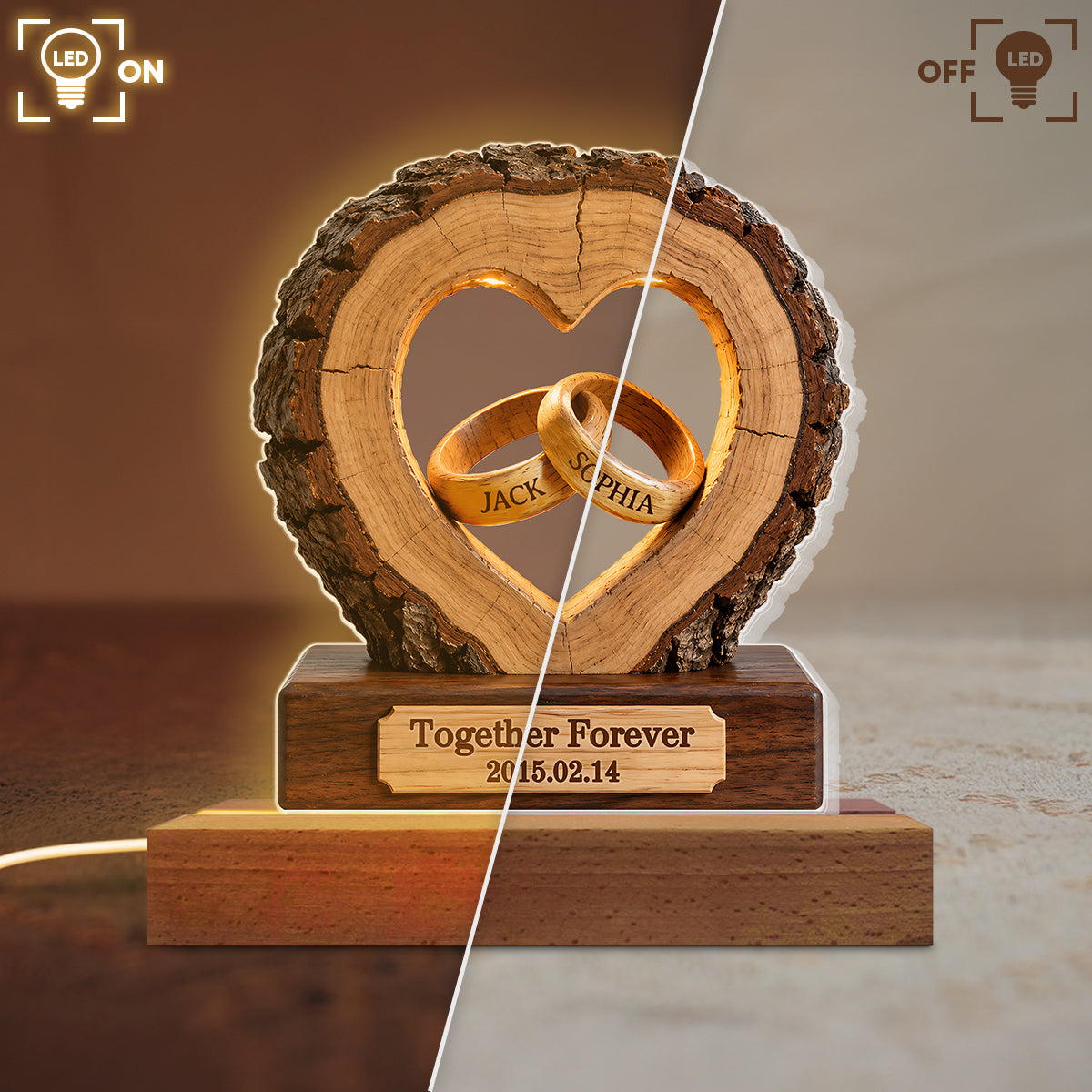 Together Forever Couple Anniversary 2D Flat - Personalized Acrylic Block LED Night Light - Heartfelt Gift for Her, for Him