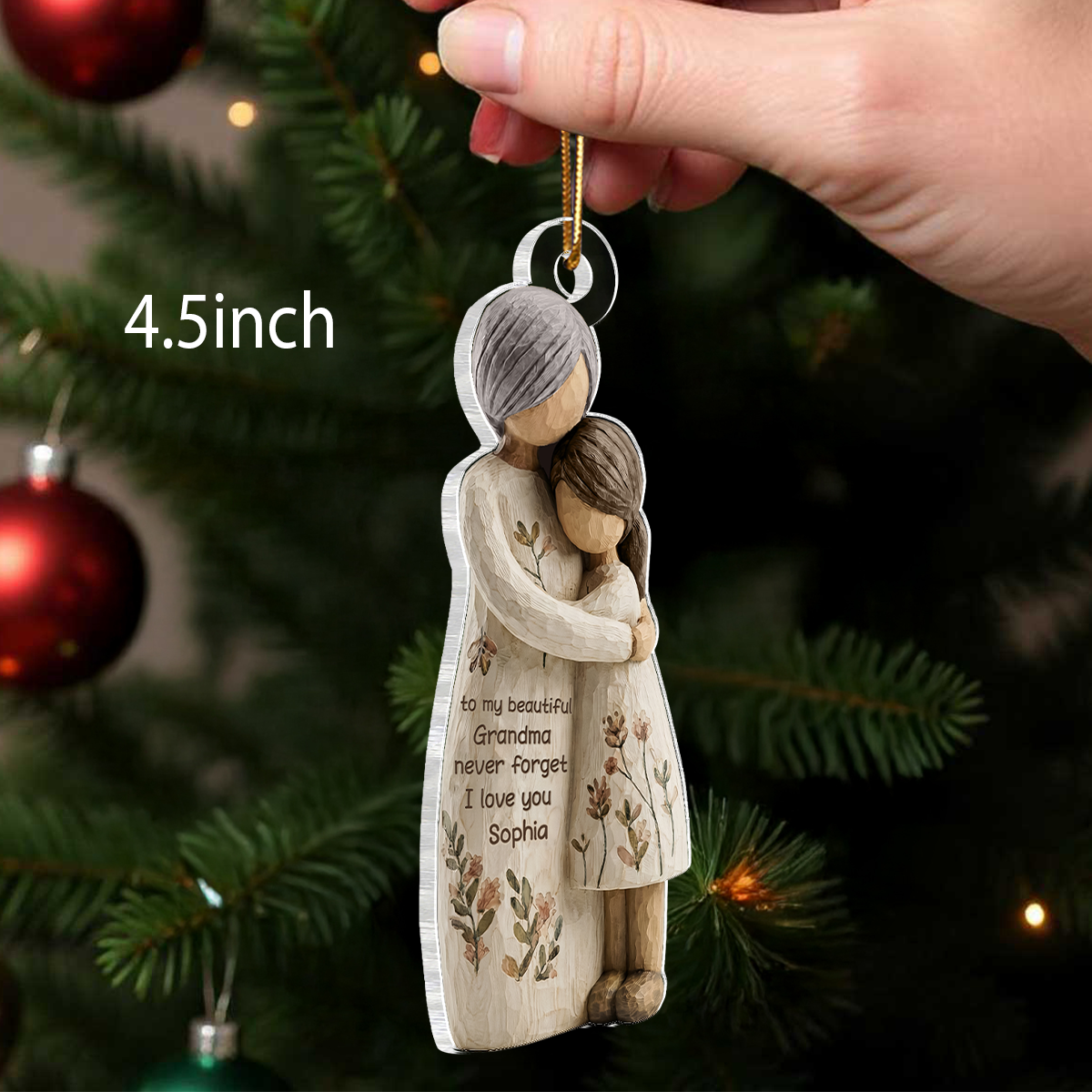 Grandma And Grandkid Faux Wood - Personalized Acrylic Ornament - Heartwarming Christmas Gift For Grandma, For Family