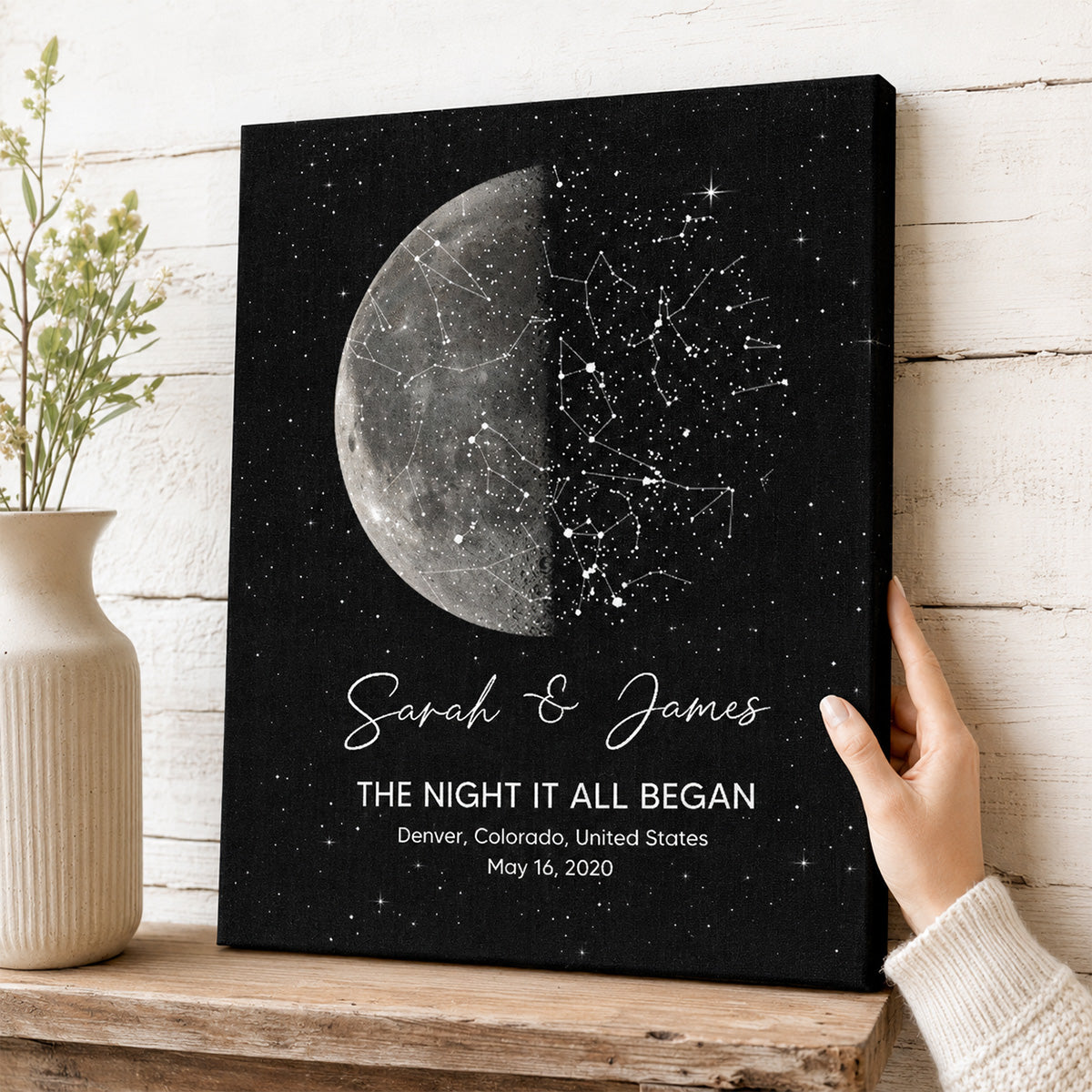 The Night It All Began Custom Moon Phase & Star Map - Personalized Canvas - Gift For Couple