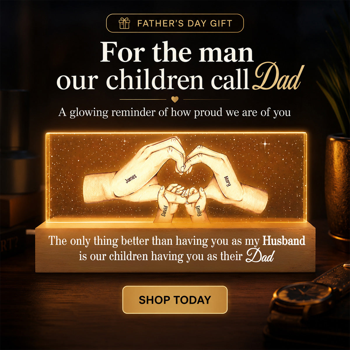 Our Children Having You As Their Dad Family Hands - Personalized Acrylic Block LED Night Light - Father's Day Gift For Husband