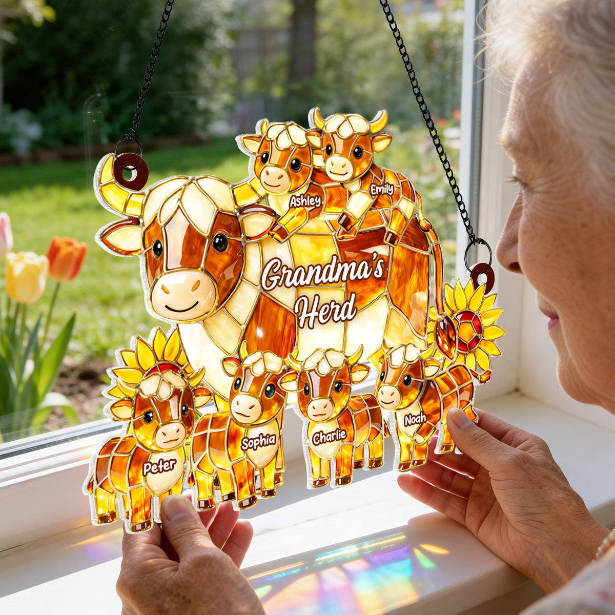 Grandma Mom's Herd - Personalized Suncatcher - Heartfelt Mother's Day Gift for Mom, Grandma, Wife
