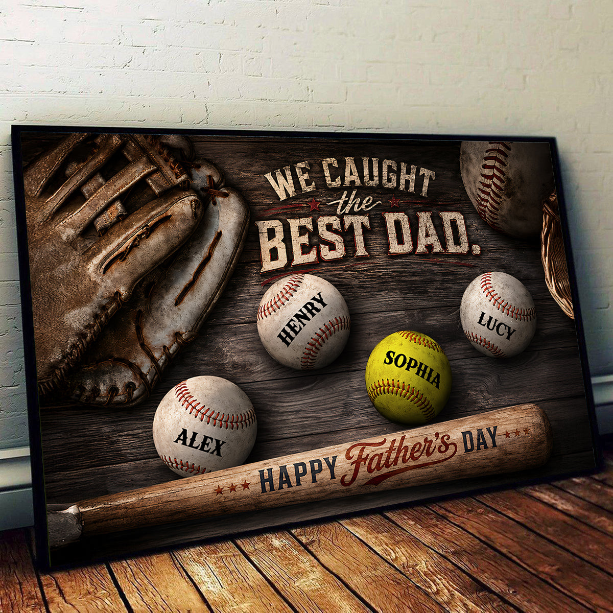 We Caught the Best Baseball Dad Ever - Personalized Poster - Father's Day Gift for Dad, Husband