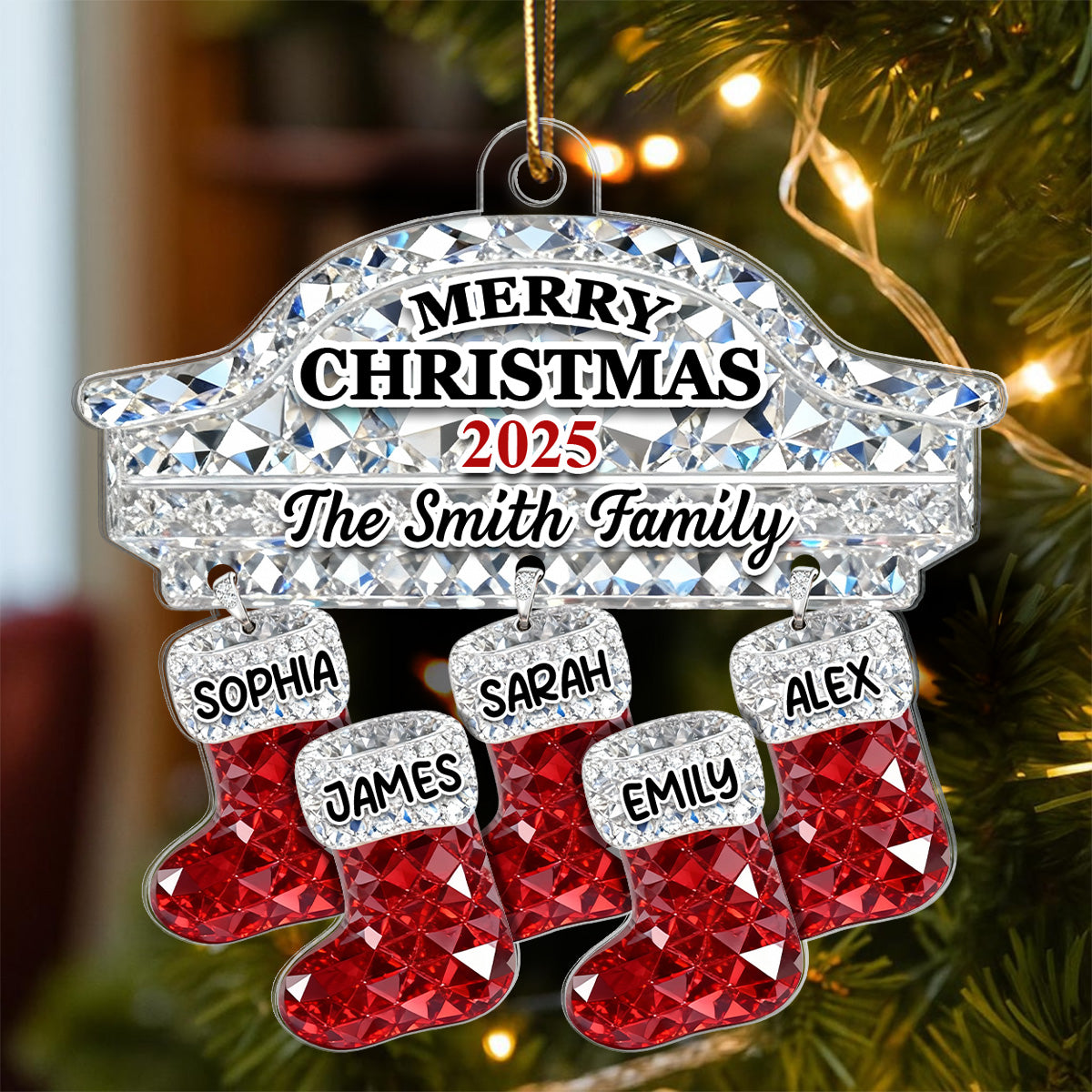 3D Effect Flat Christmas Stockings Family Names - Personalized Acrylic Ornament
