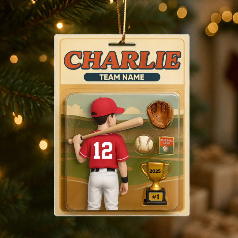 Baseball Player Custom Figure 3D Effect - Personalized Acrylic Ornament - Christmas Gift for Son, Daughter, Grandkids