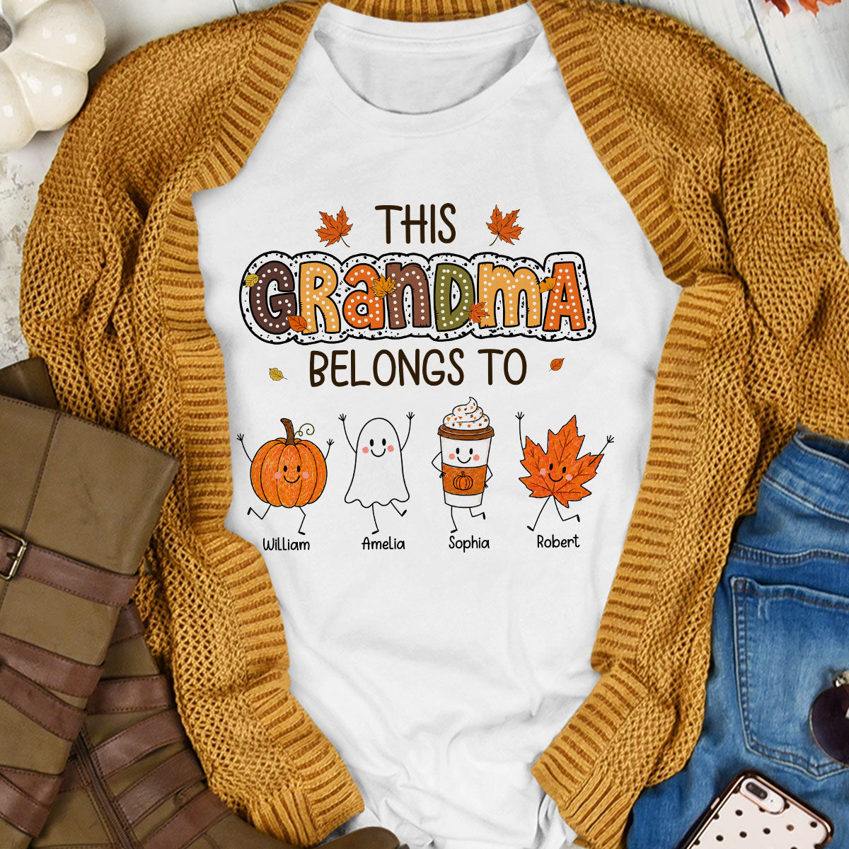 Fall Season Funny Kids This Grandma Belongs To - Personalized Shirt - Gift For Grandmas, Moms